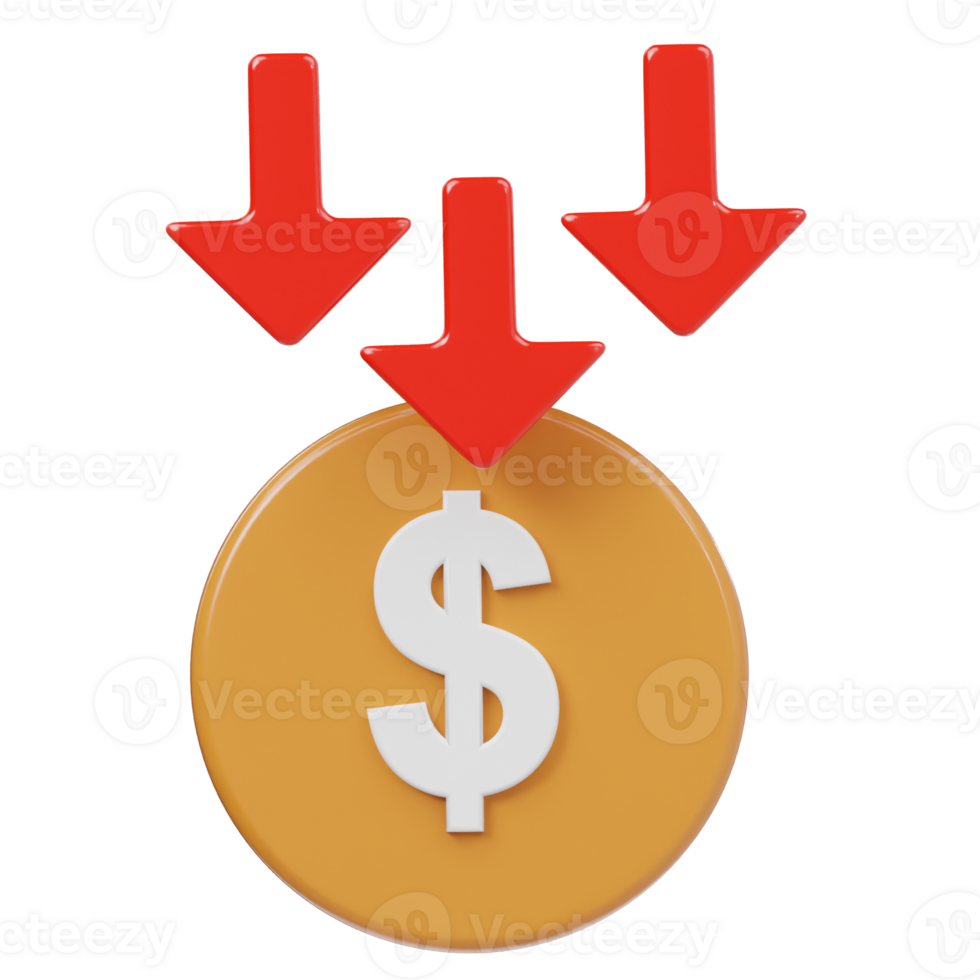 Business down icon 3d rendering illustration png