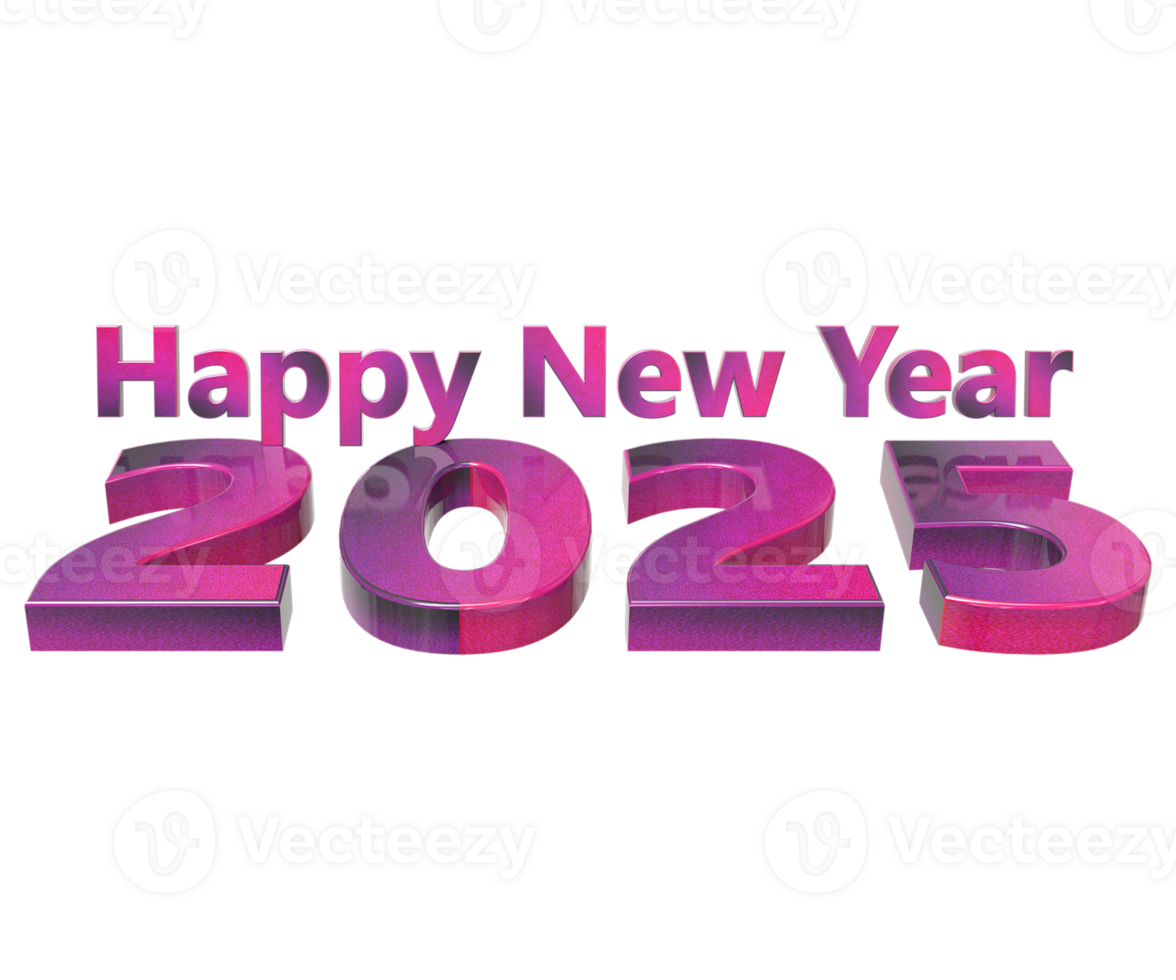 3D shiny Happy New year 2025 rendering, png