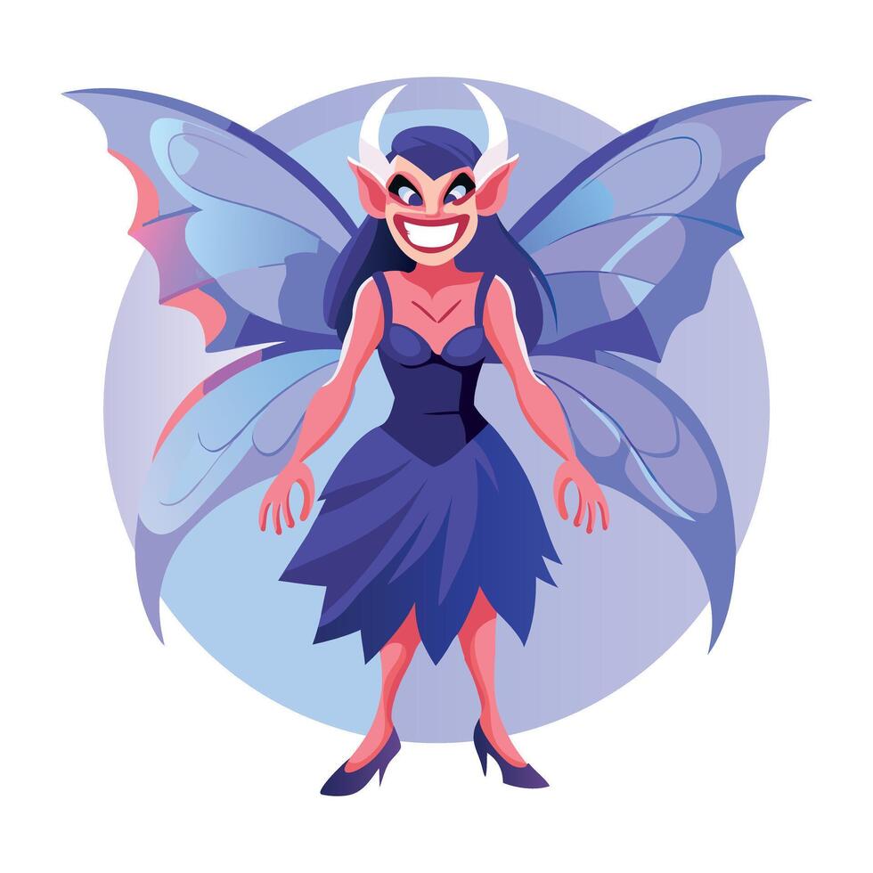 Scary girl with butterfly wings, a flat style illustration vector
