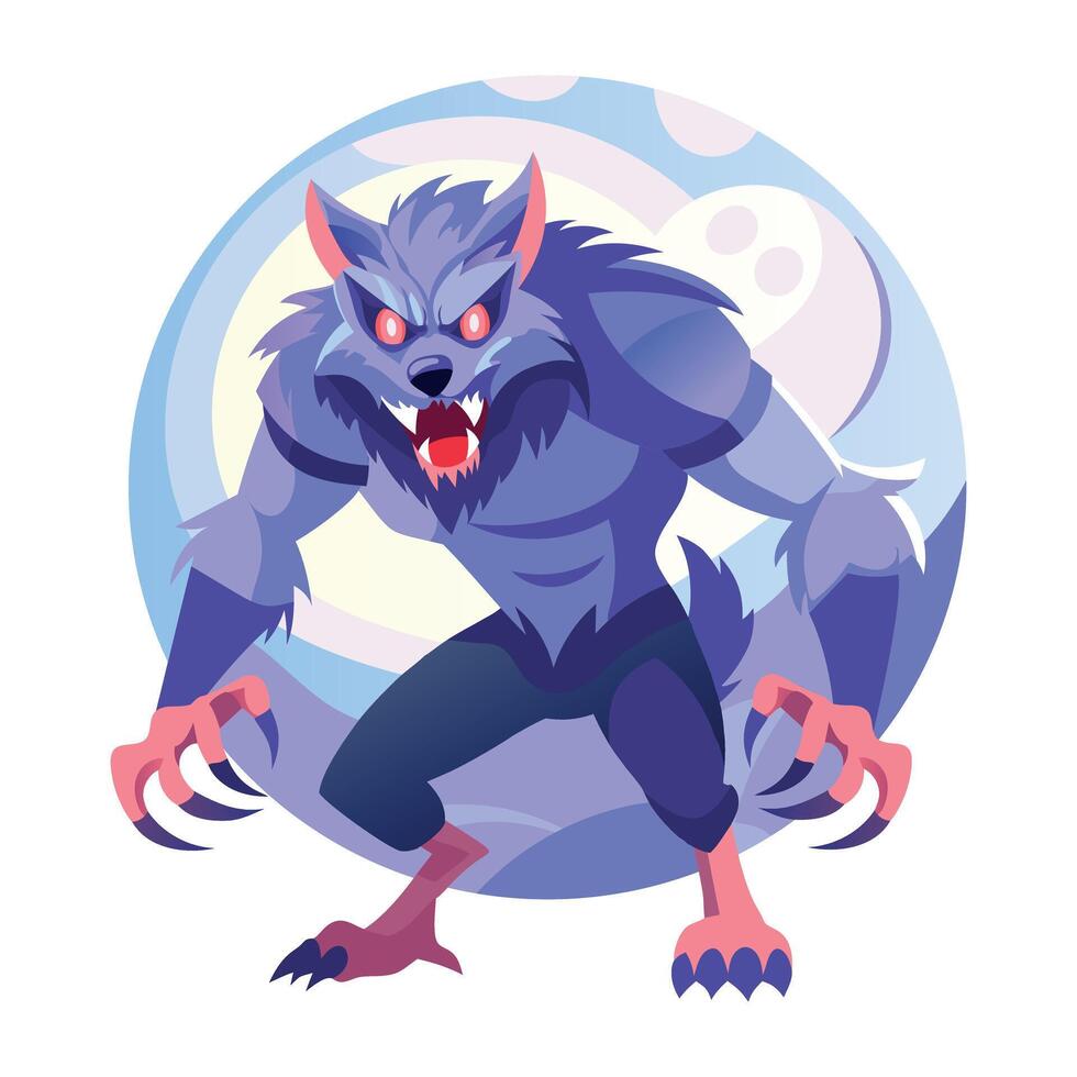 A flat illustration of scary werewolf character vector