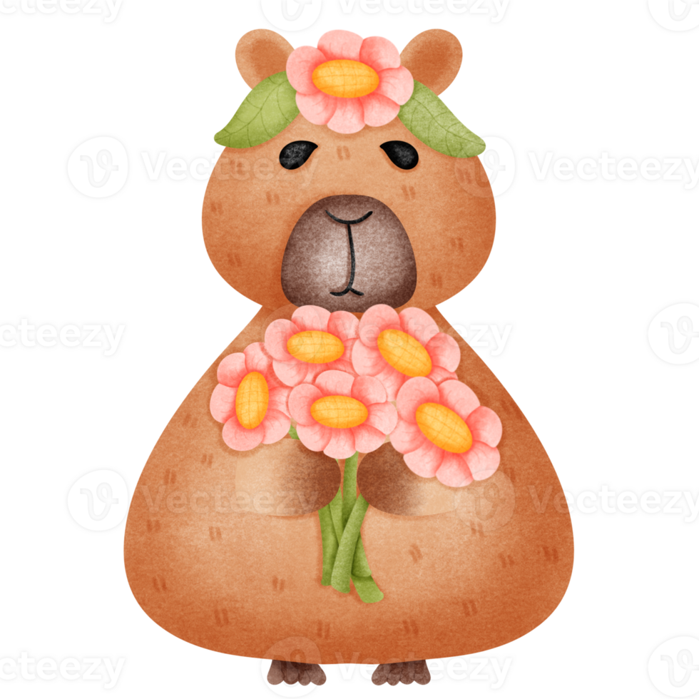 Capybara with pink flowers png