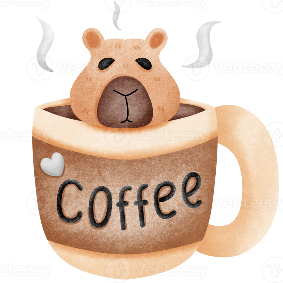 Capybara with a cup of coffee png