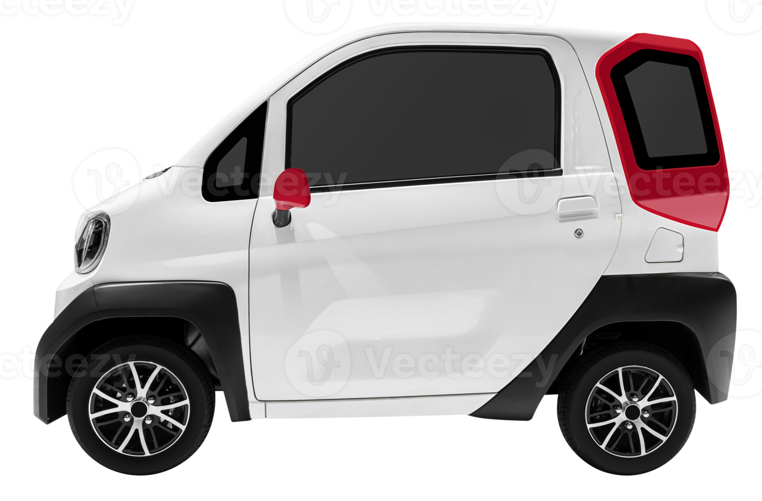 Side view white small electric car png
