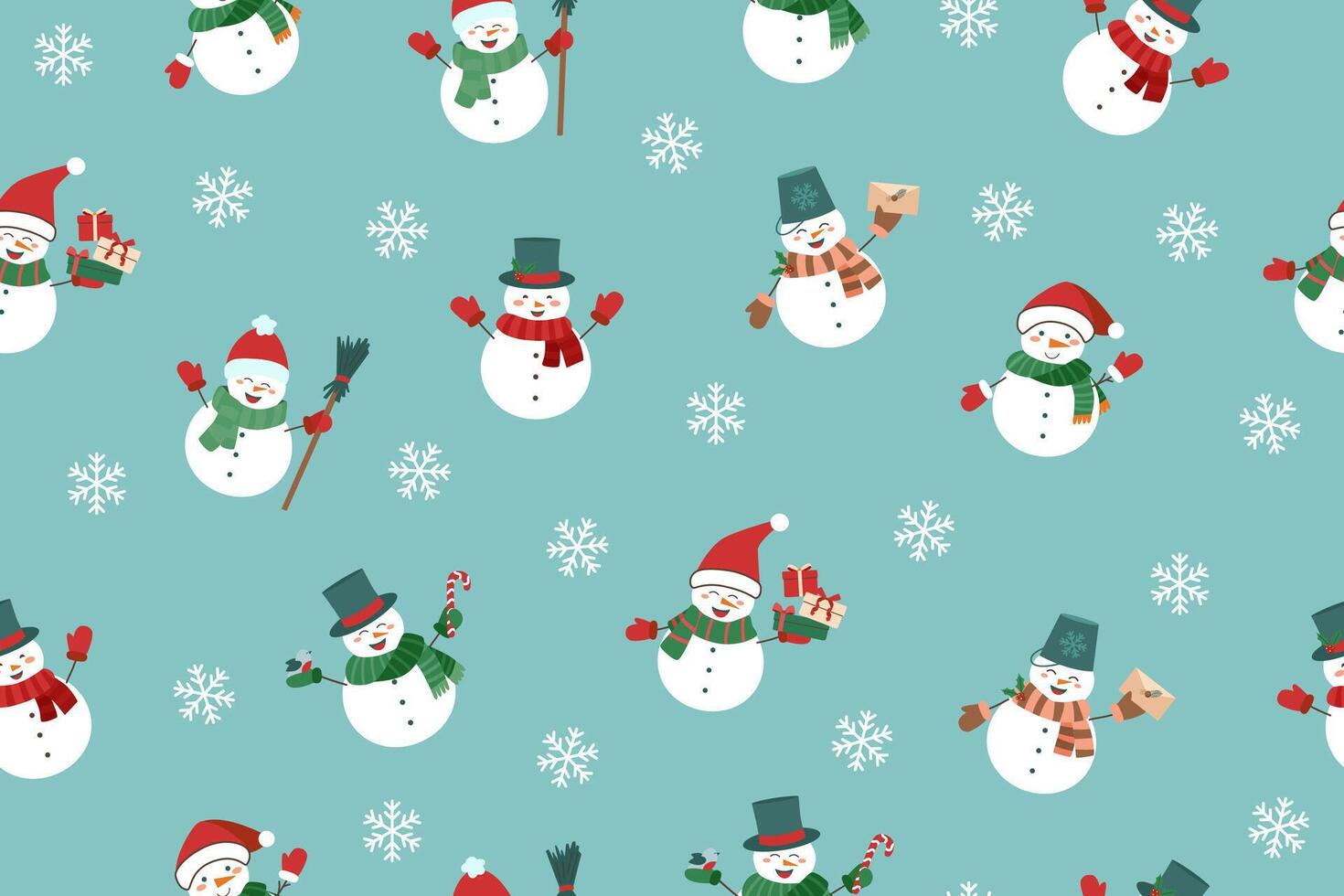 Christmas seamless pattern of Snowmen on blue background. Christmas paper. vector