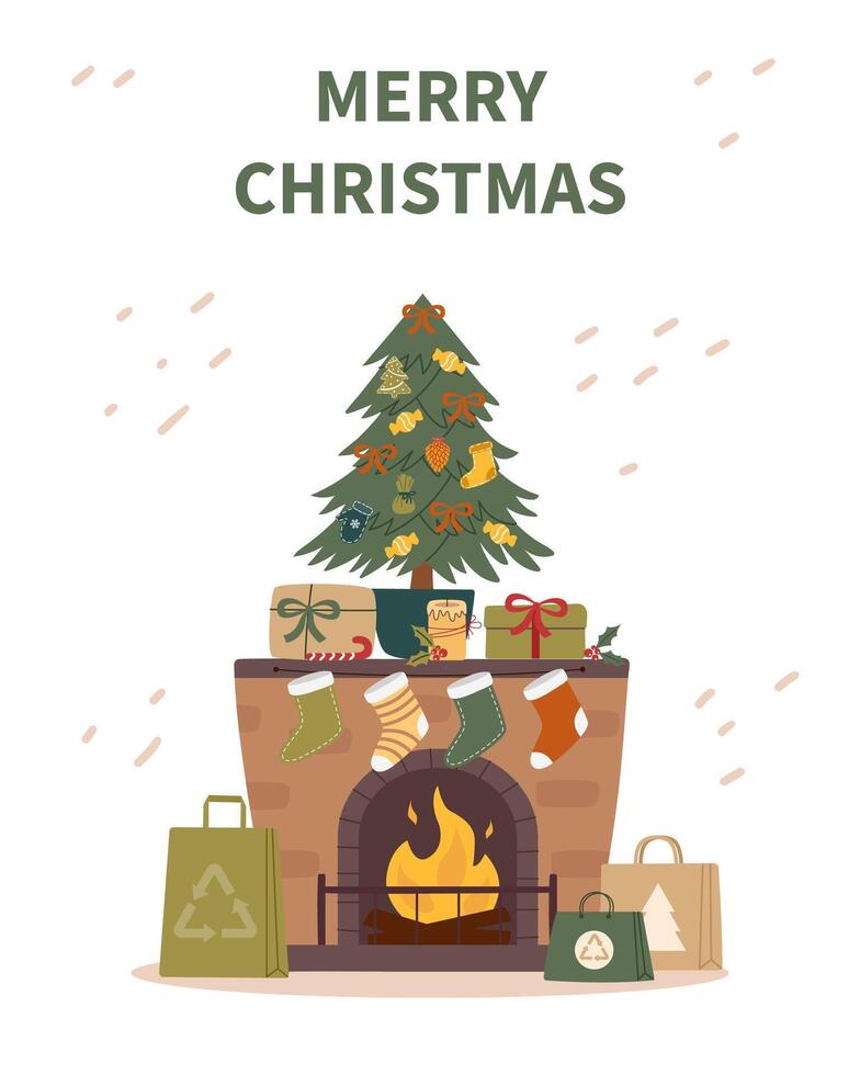 Christmas card. Sustainable ecological decorations. Ecological Christmas concept. vector