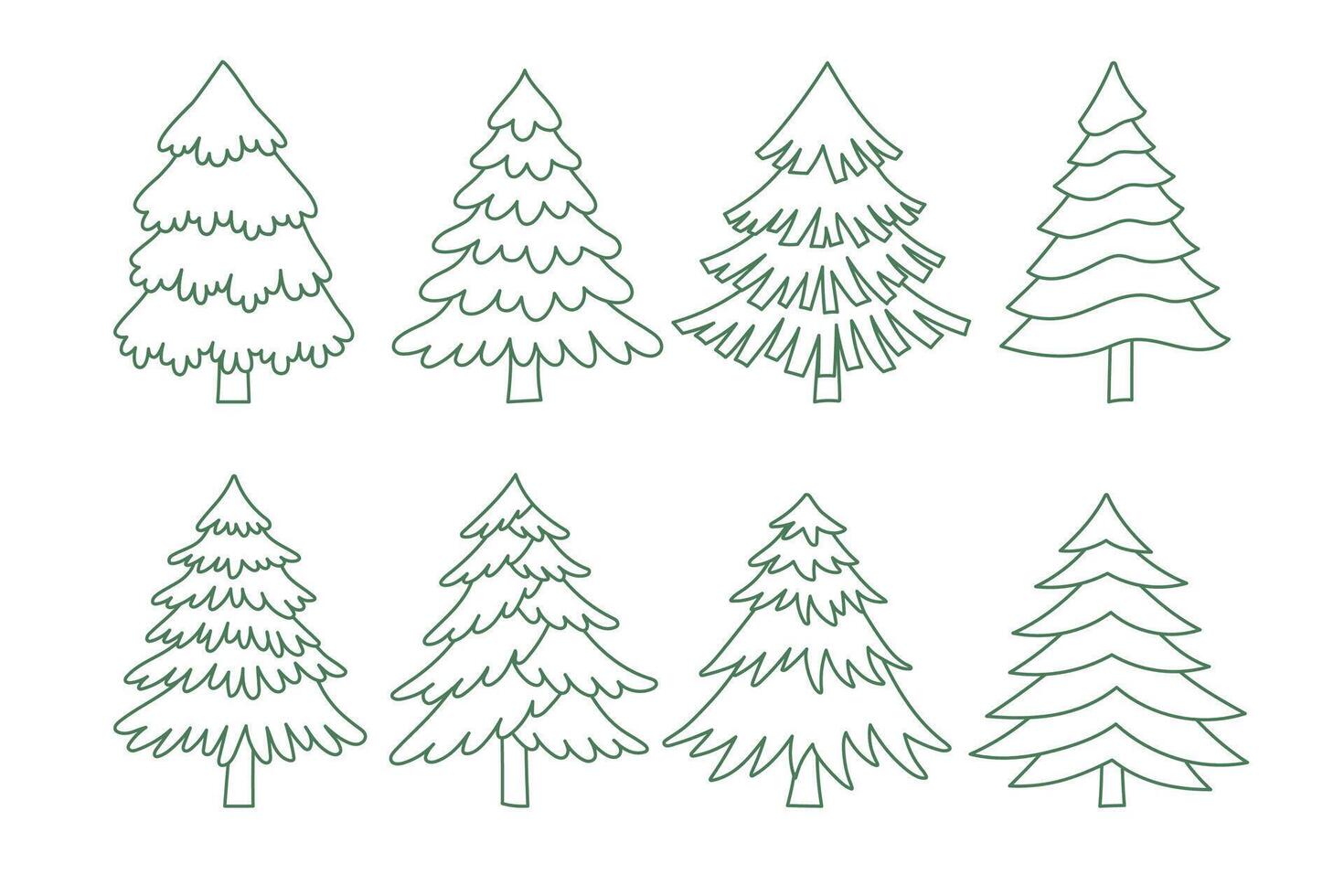 Set of Christmas trees in line art style isolated on white background. Christmas decoration. vector