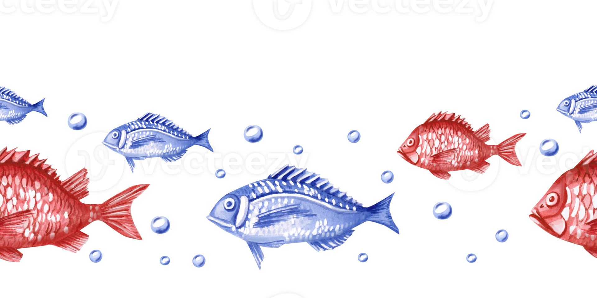 Seamless border with fishes. Isolated watercolor illustration for fish restaurant design, menu, textile, posters png