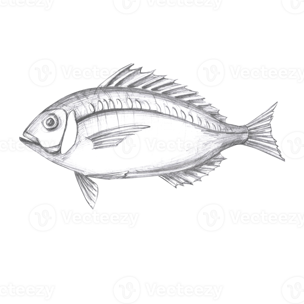 Fish hand drawn in pencil. Isolated illustration in realistic style of sea vertebrate for design of fish restaurants, menu, textile, posters png