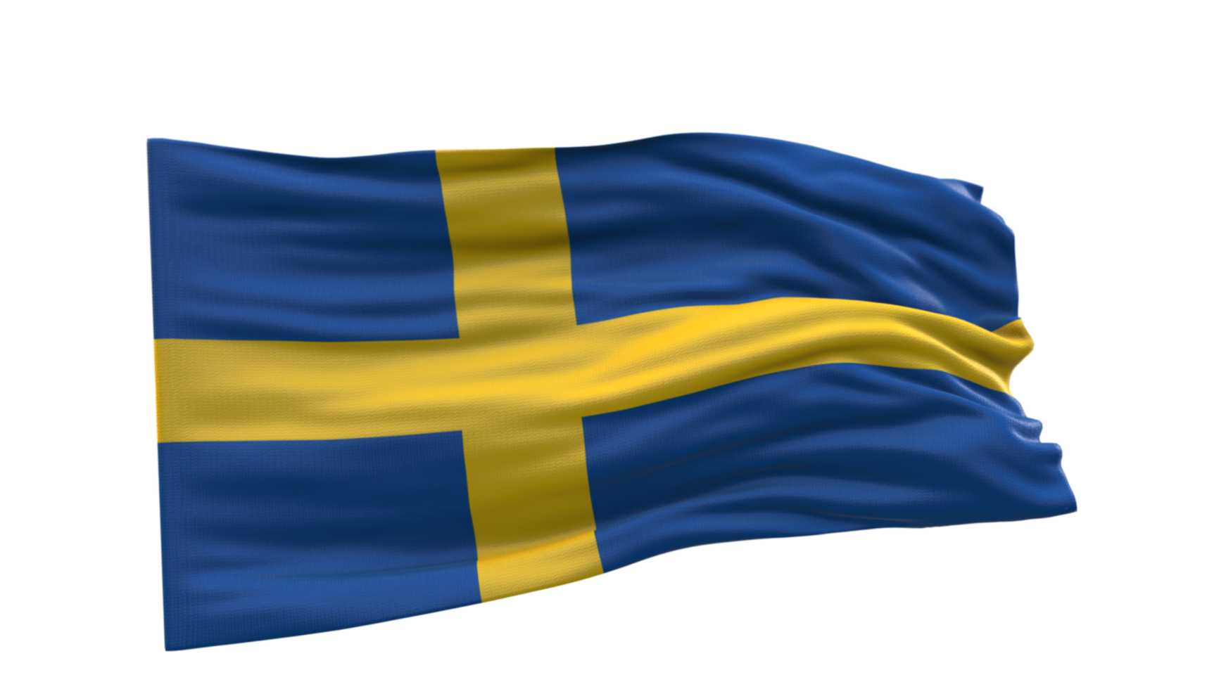 Sweden Flag 3d render waving fabric textured clipart transparent background image png