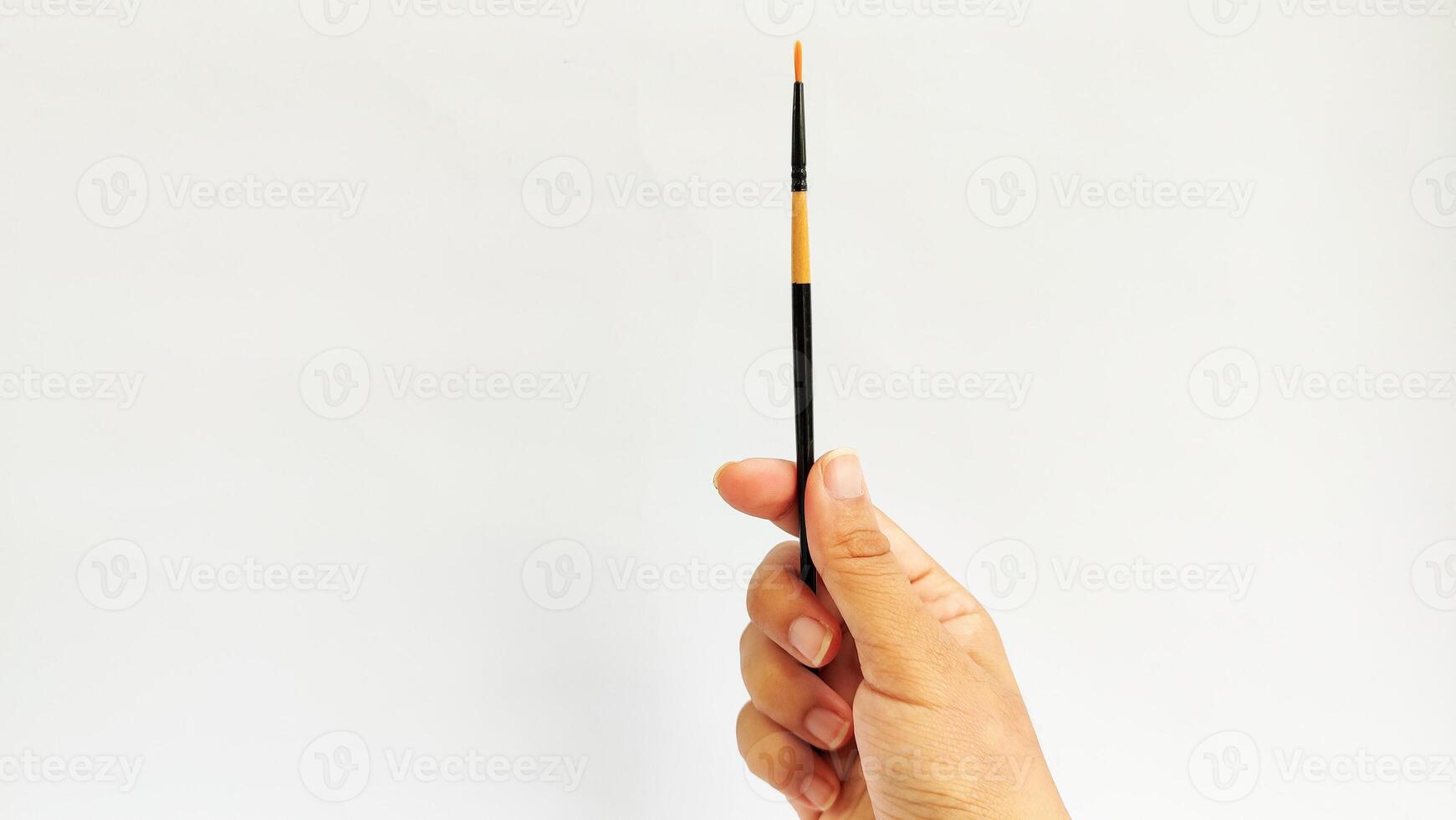 Different brushes with paints on white background photo