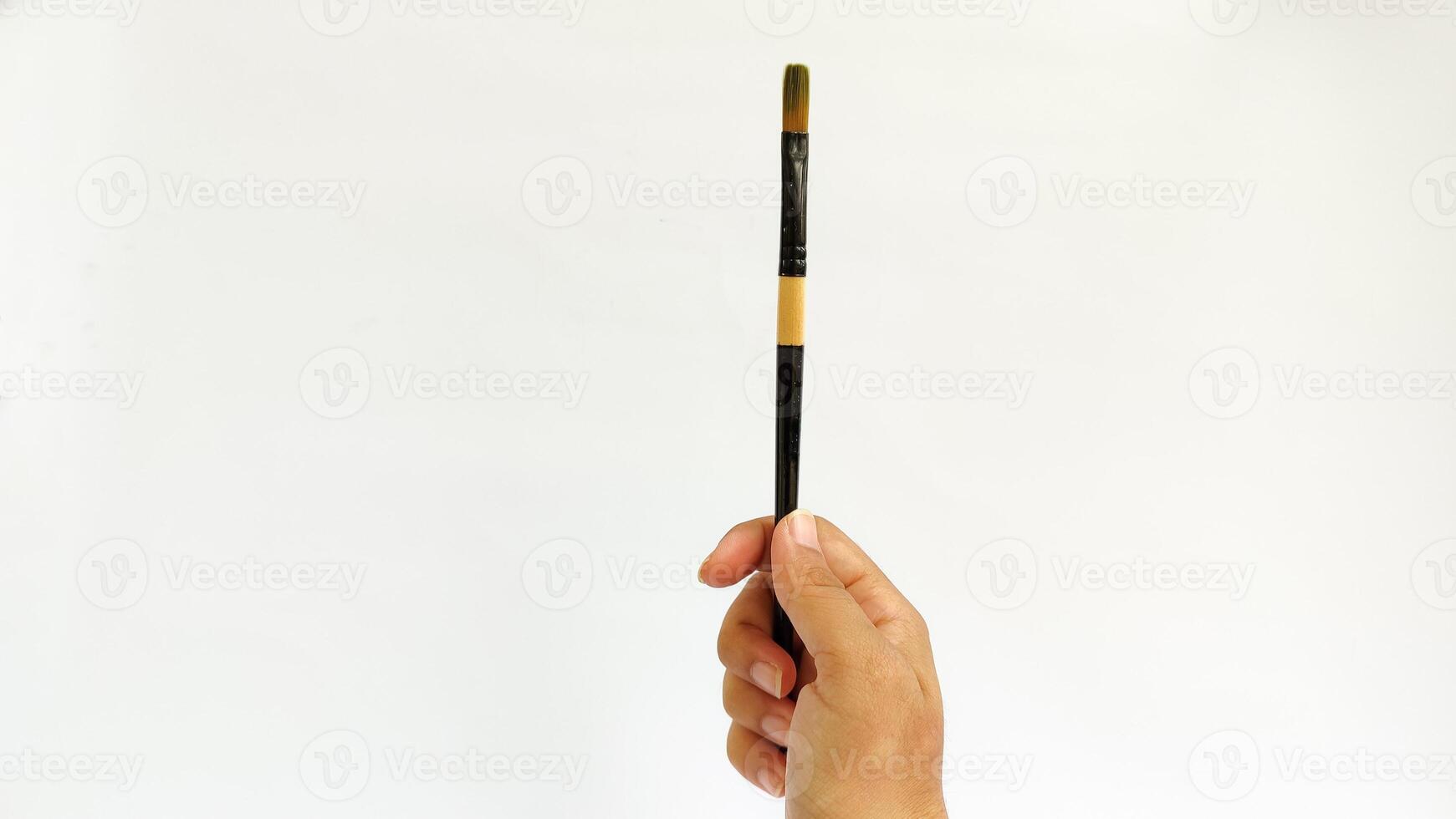 Different brushes with paints on white background photo