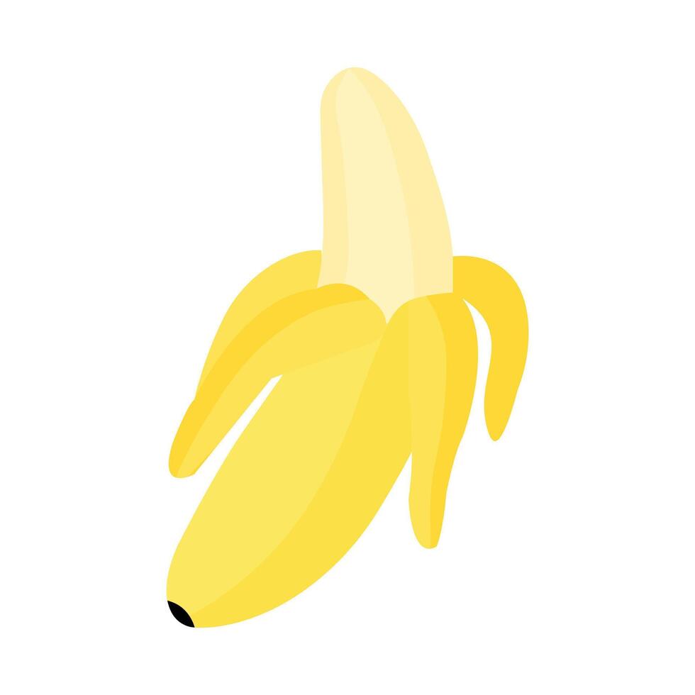 Illustration of a peeled yellow banana in flat design. Fruit concept isolated. vector