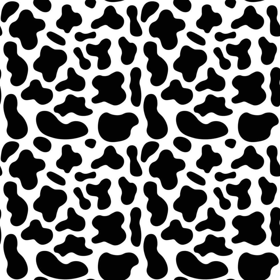 Seamless black and white cow print pattern with spots, perfect for background or textiles vector
