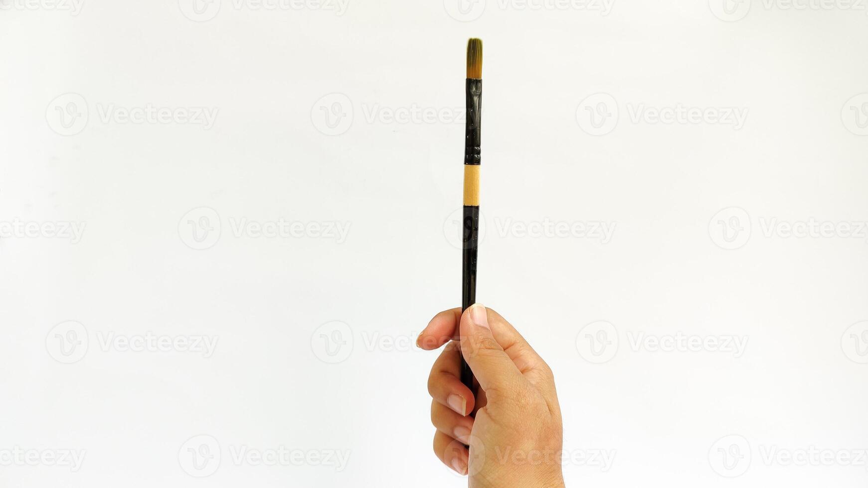 Different brushes with paints on white background photo