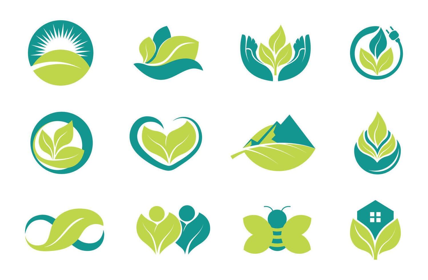 Eco Symbols Collection, Leaf-Based Logos with different elements Wave, Electric, Infinity, etc vector