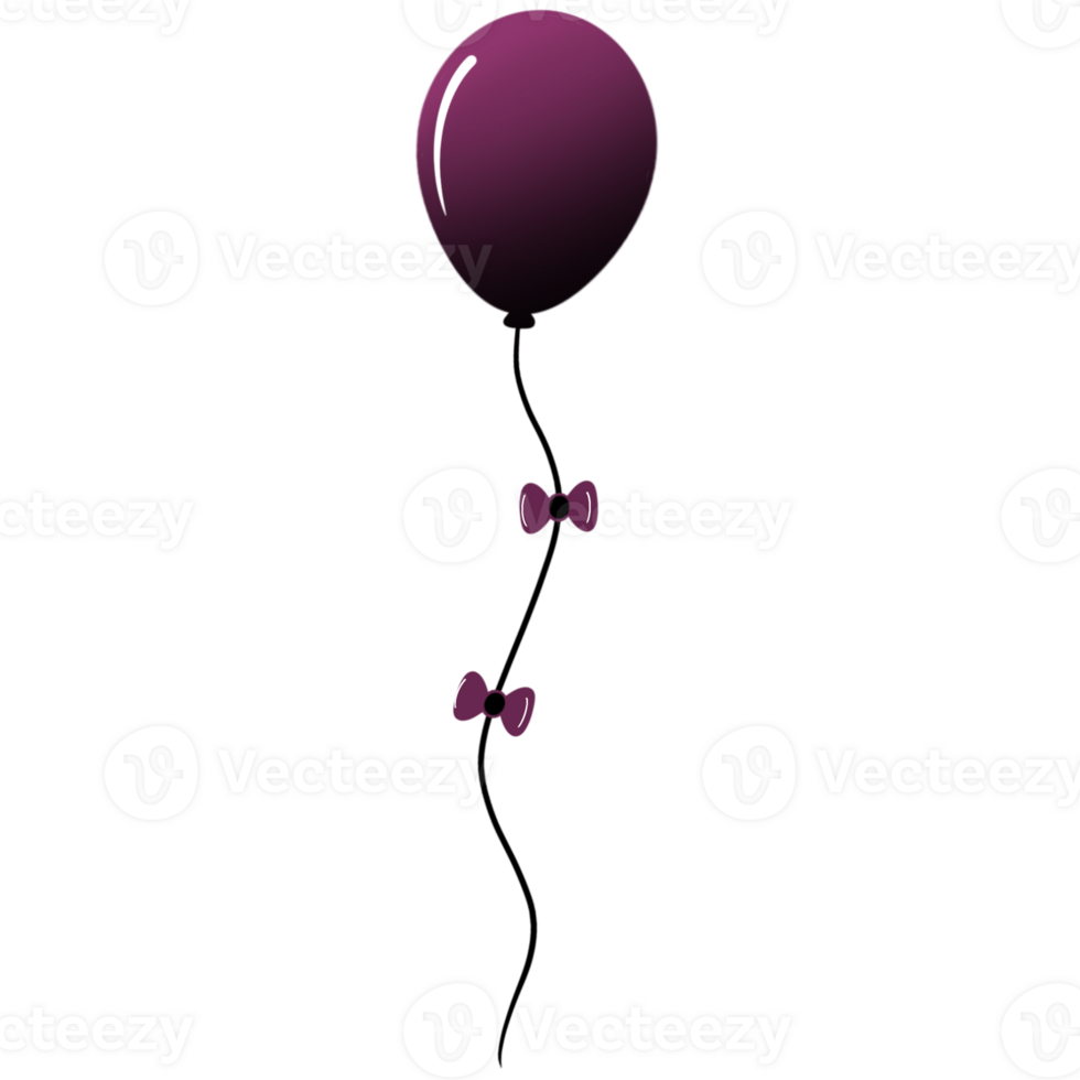 A dark purple and black balloon on a string with bows png