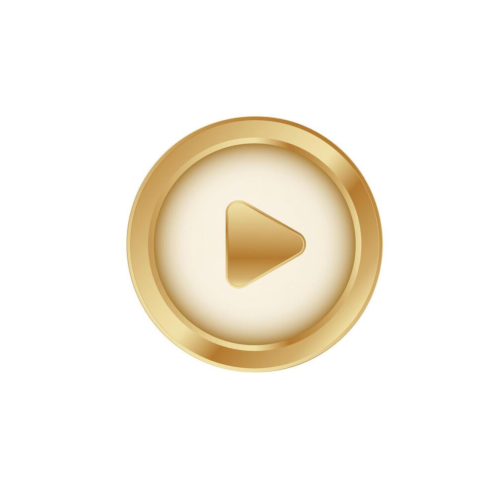 Golden play 3D button. Gold square play. vector