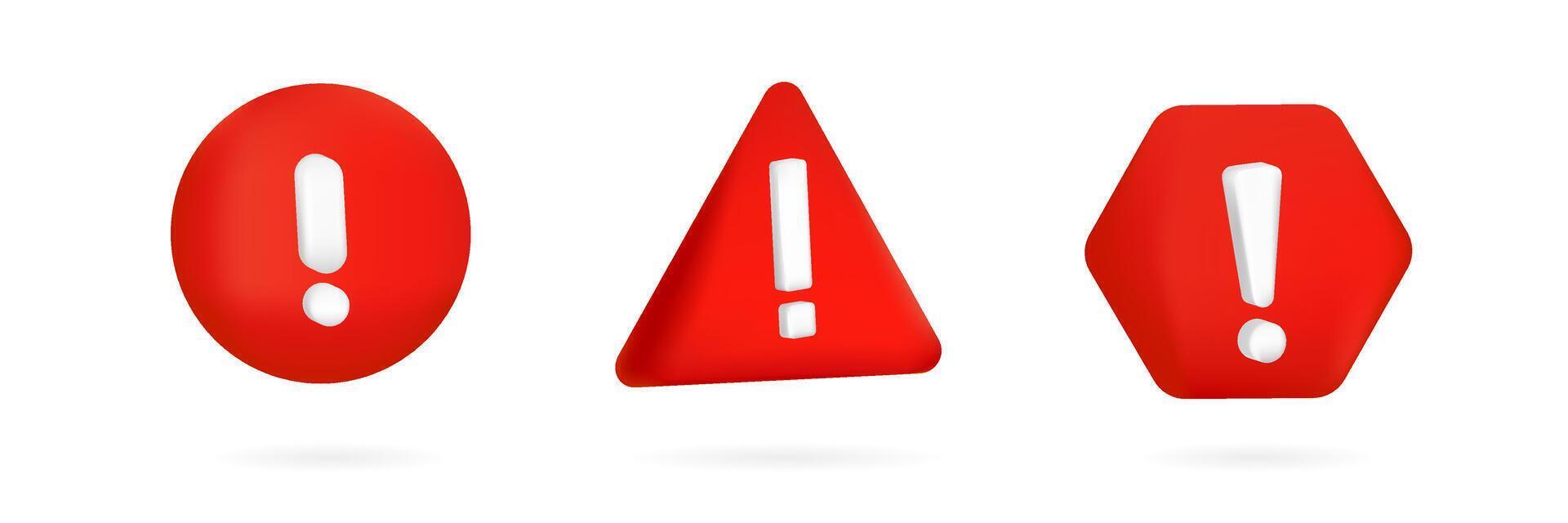 Red warning signs with white exclamation mark. Road dangerous symbol. vector