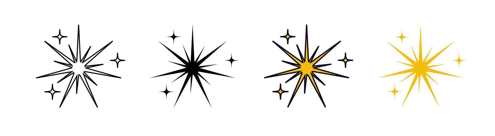 Signs of shining and bright start. Space minimalistic icons. vector