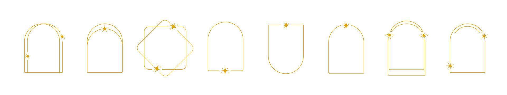 Yellow star frame collection outline. Border with space elements vector