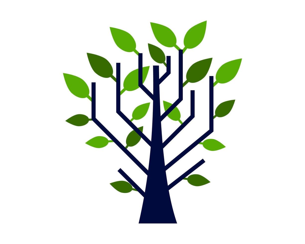 Abstract decision tree in minimalistic style with green leafs. vector