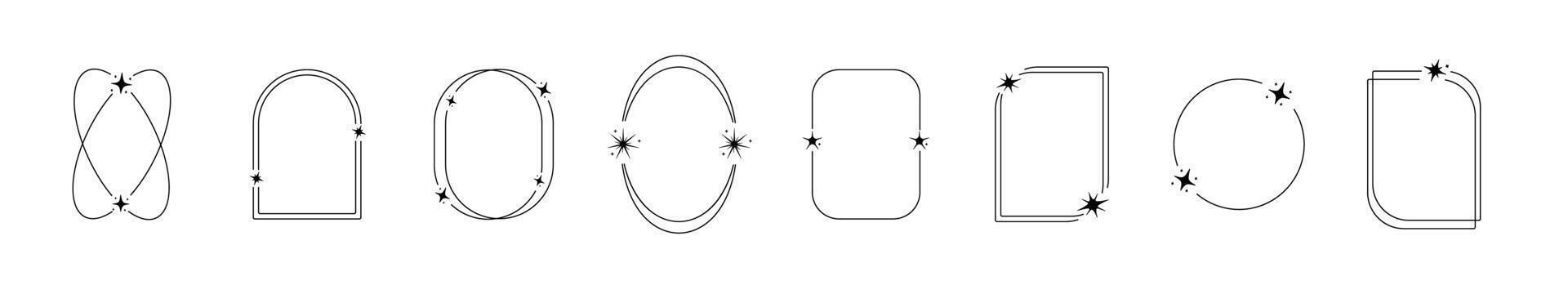 Black star frame collection outline. Border with cosmic elements. vector