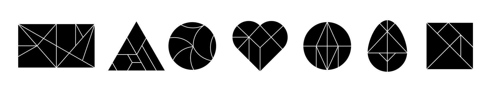 Tangram game set of black objects for logic game. vector