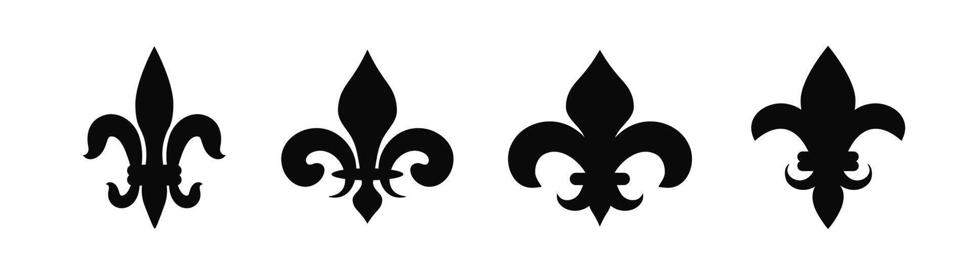 Black heraldic french lily. Medieval heraldic flower. Dark Fleur de lis symbol. vector