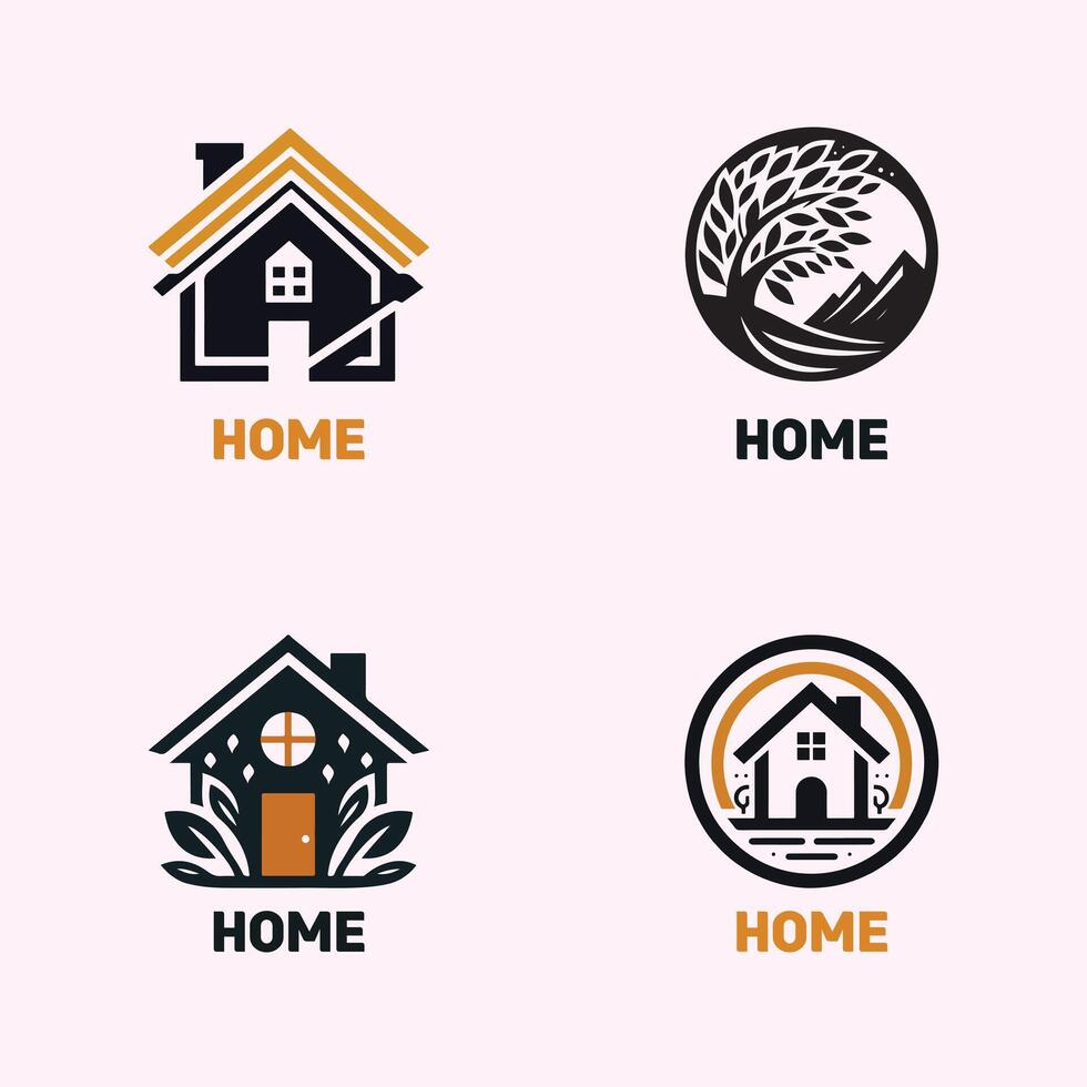 Minimalist Black and White Home Logo Design Ideas. vector