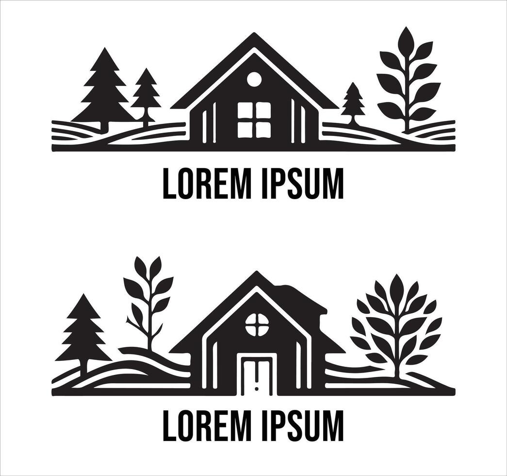 Two logos for a house and trees vector