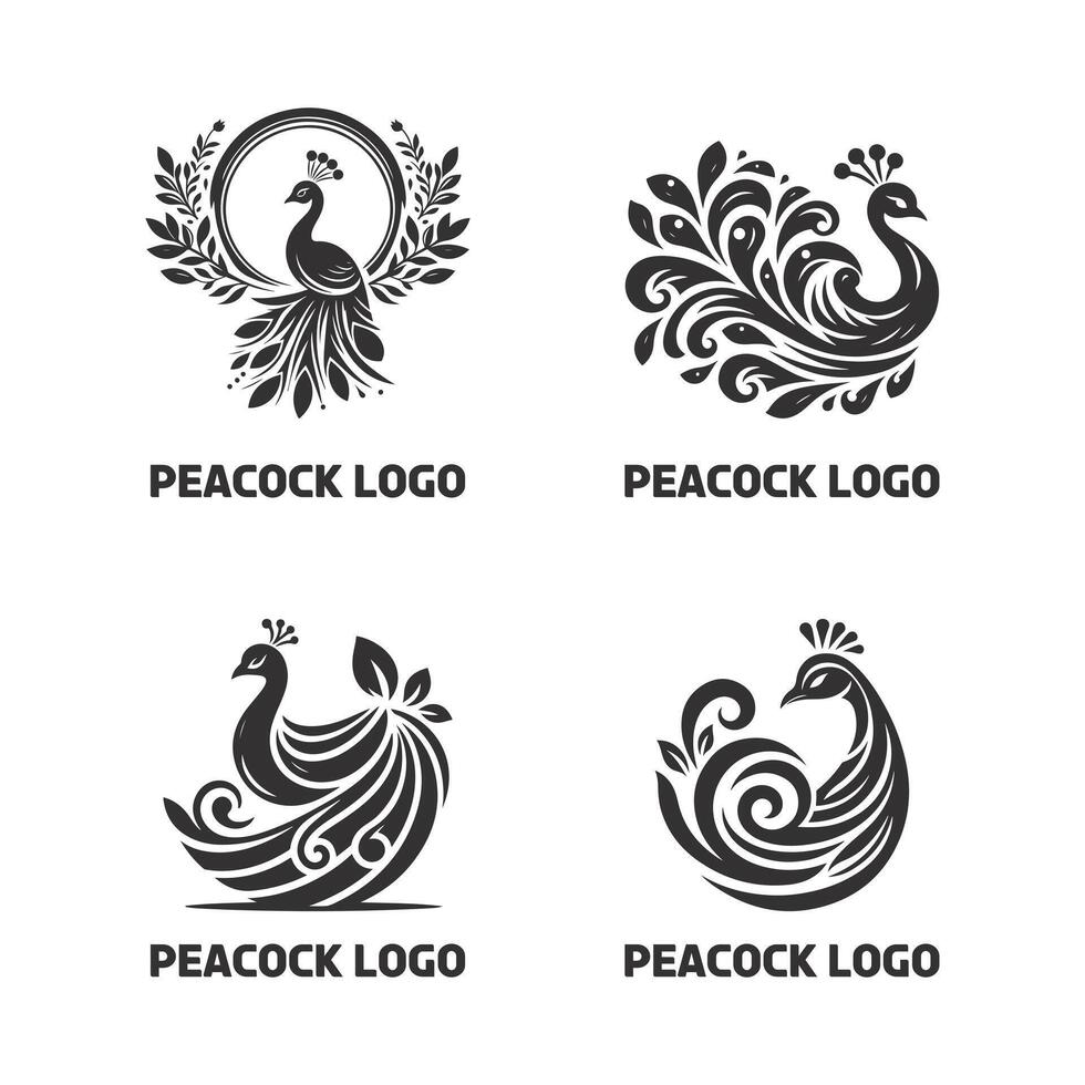 Stylish Black and White Peacock Silhouette Design for Branding. vector