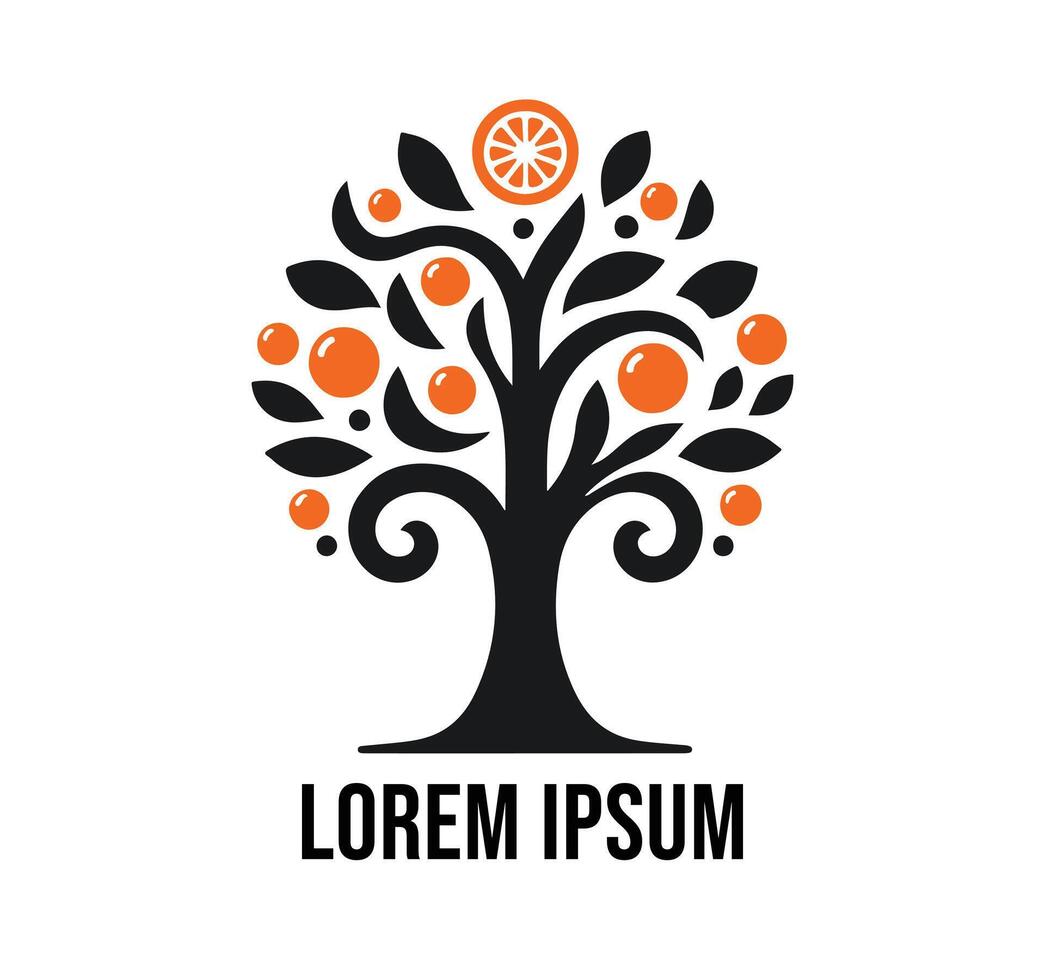 Orange tree logo design with orange fruit vector