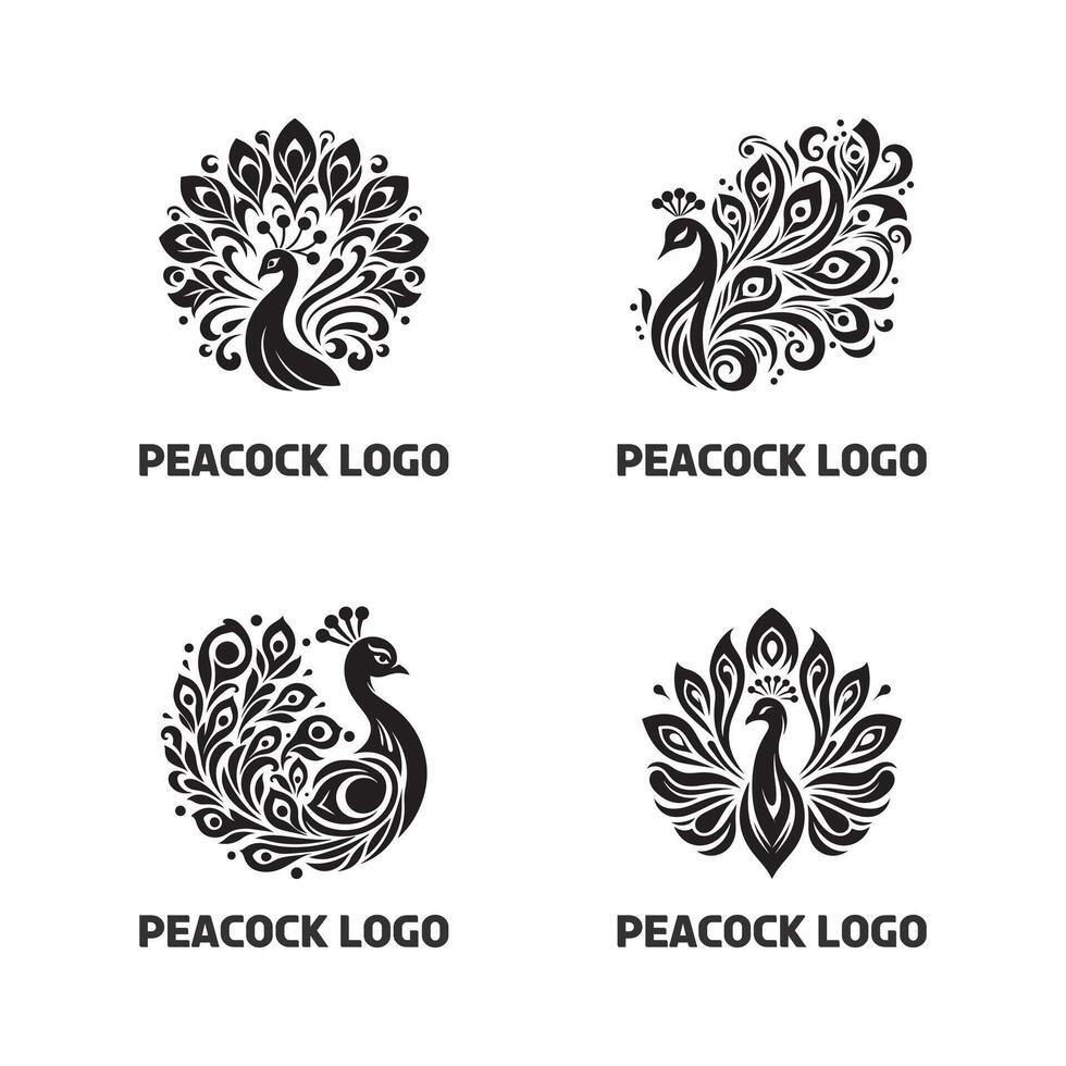 Minimalist Black and White Peacock Silhouette for Branding. vector