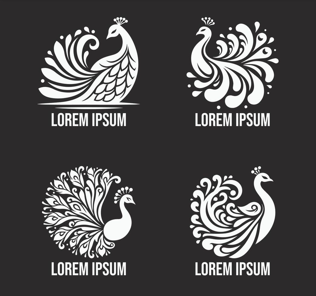 Minimalist Peacock Silhouette Logo in Black and White vector