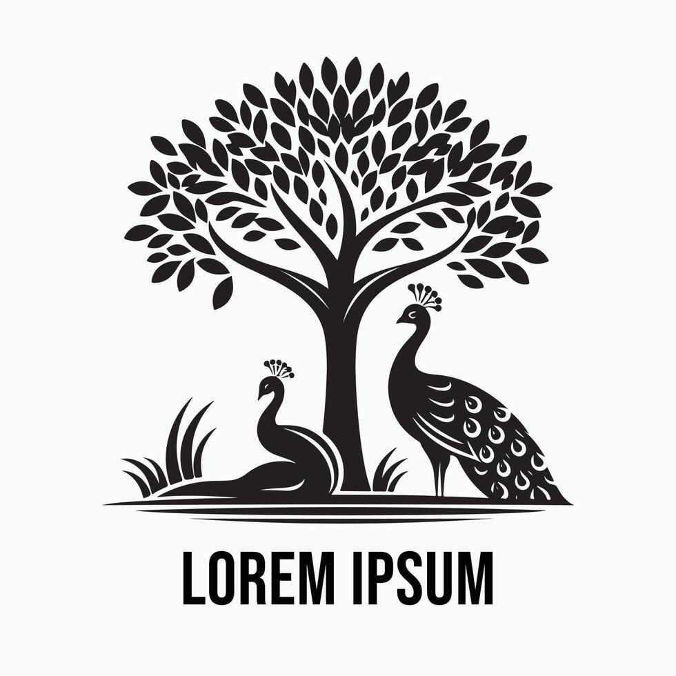 Black and White Silhouette Peacock Logo Design vector