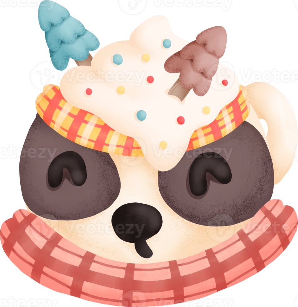 Panda Ice cream cup in christmas day watercolour element png