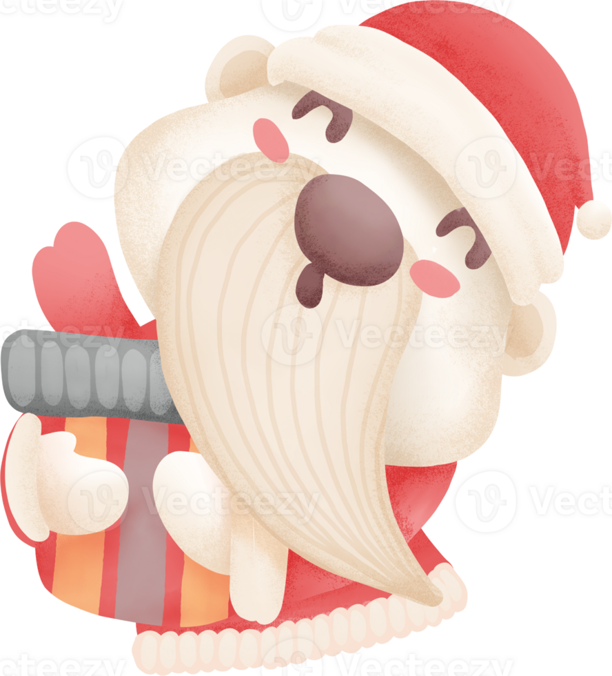 Cute santa claus holding a gift in christmas day watercolour element png