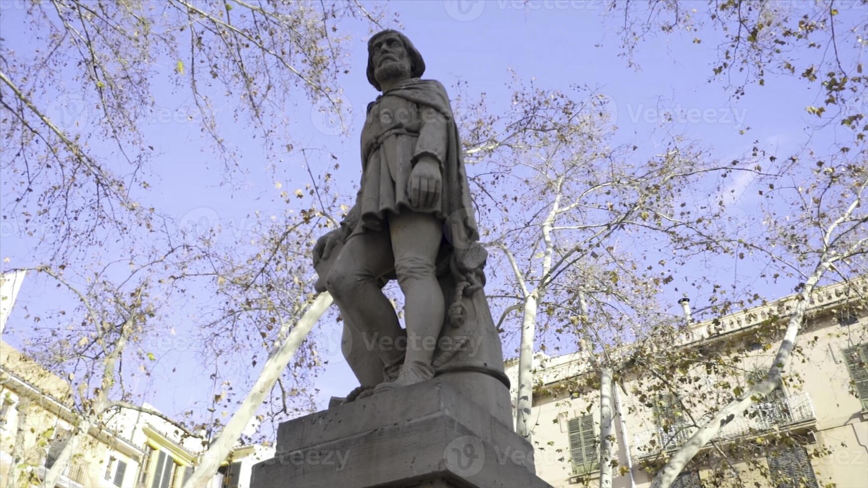 Men statue at street, Europe. Statue of the famous man in the middle of a European city. Stock. photo