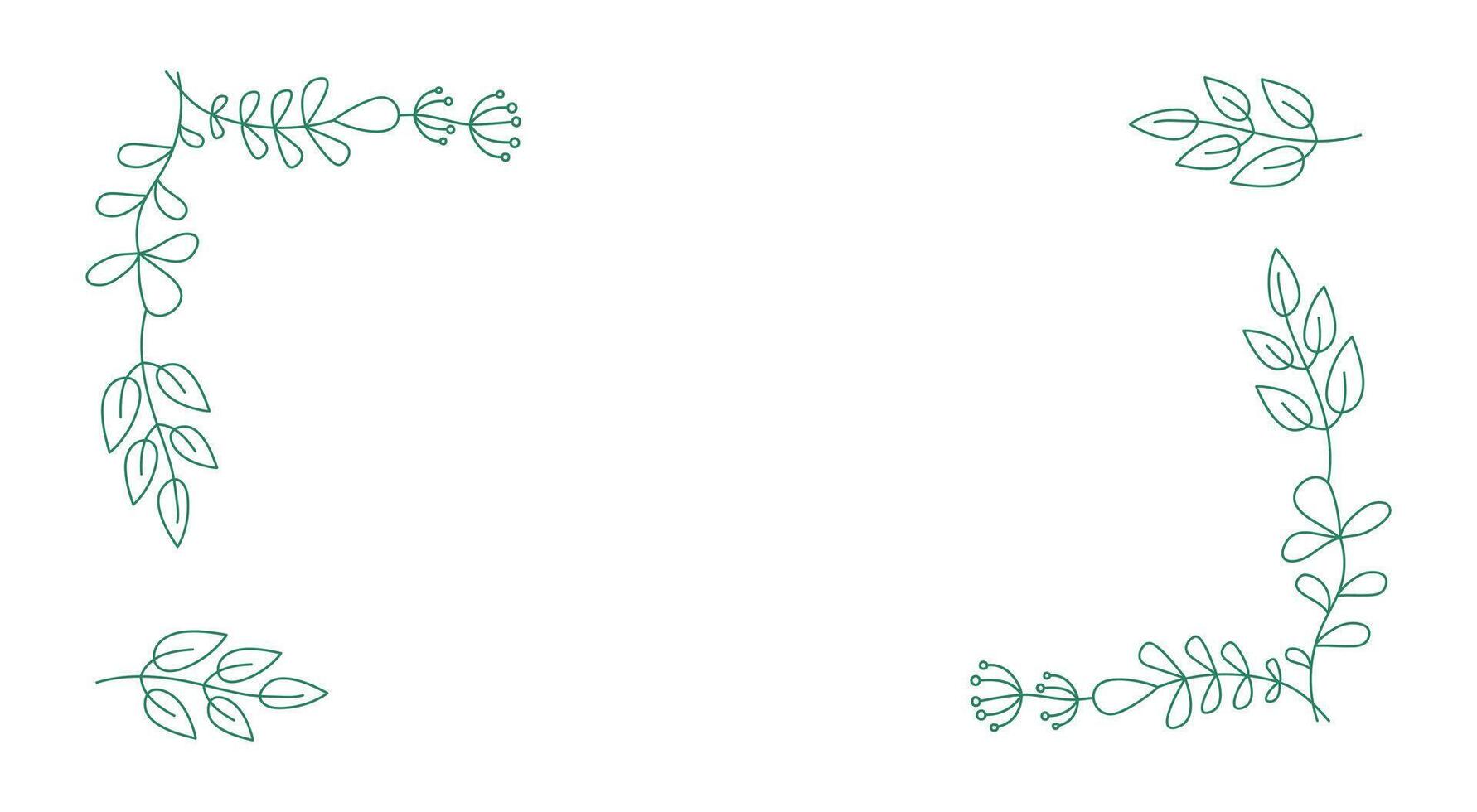 Floral ornament. Frame, border. Abstract Flowers, branches and leaves. Banner, space for text. Set of simple drawings of plants. vector