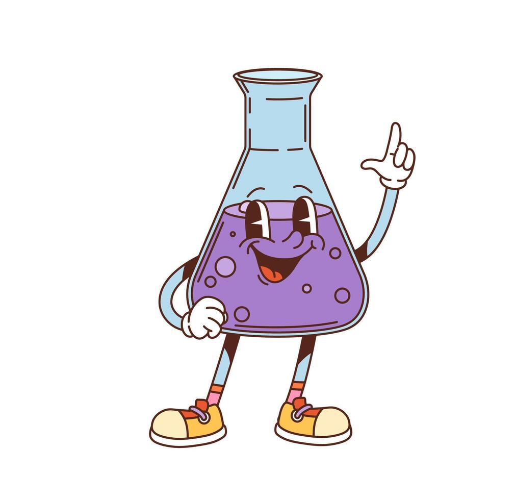 Groovy chemical flask character, school beaker vector