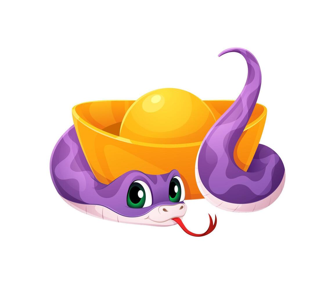Cartoon snake wrapped around of Chinese gold ingot vector