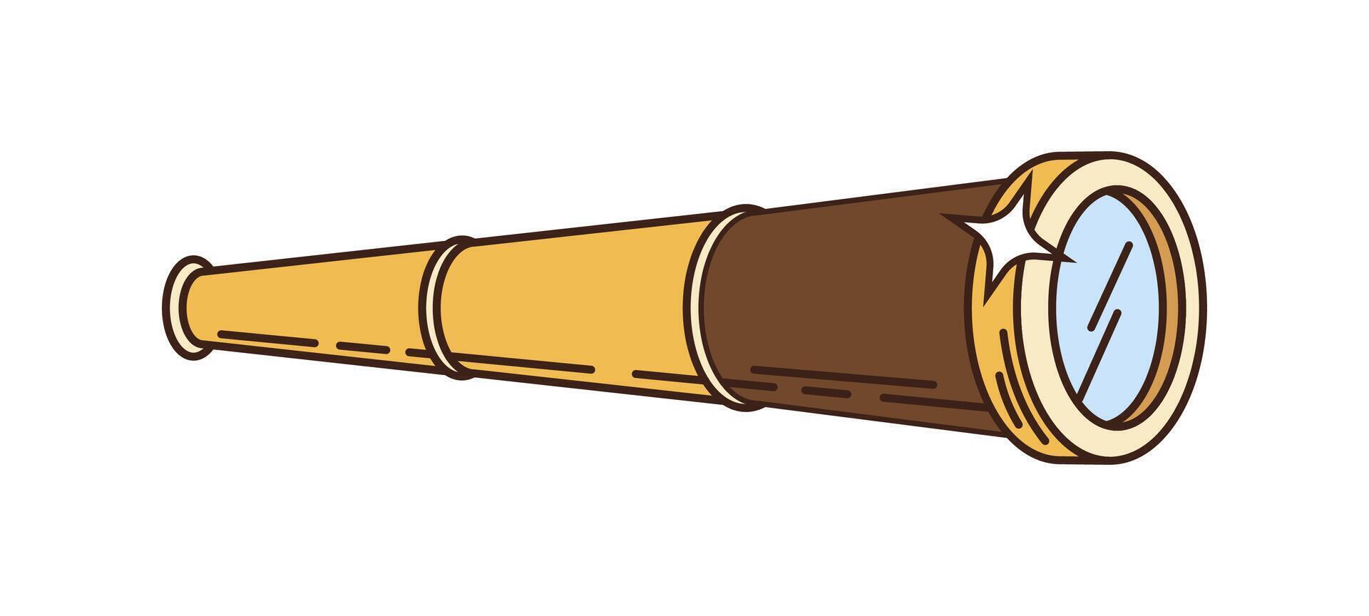 Cartoon spyglass, groovy vintage corsair telescope vector