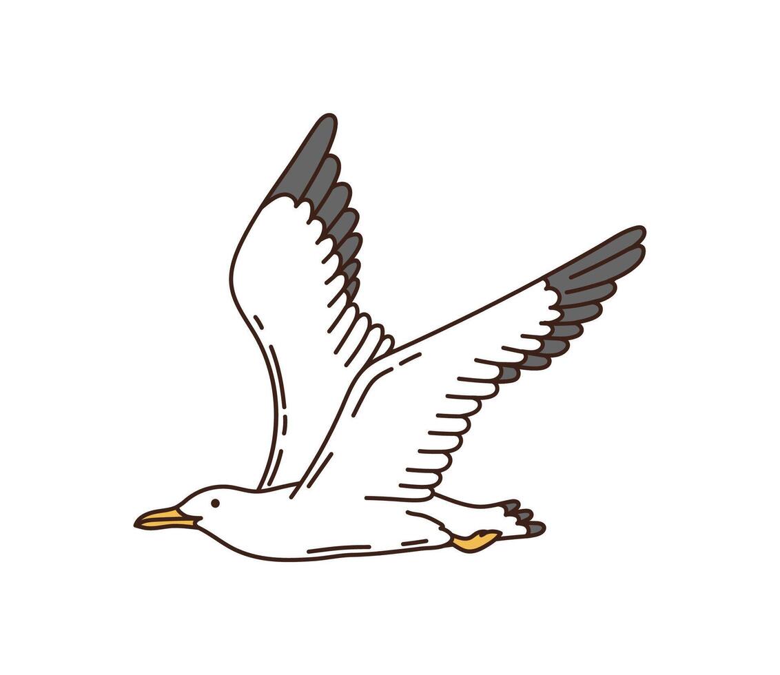 Cartoon groovy seagull, graceful and free bird vector