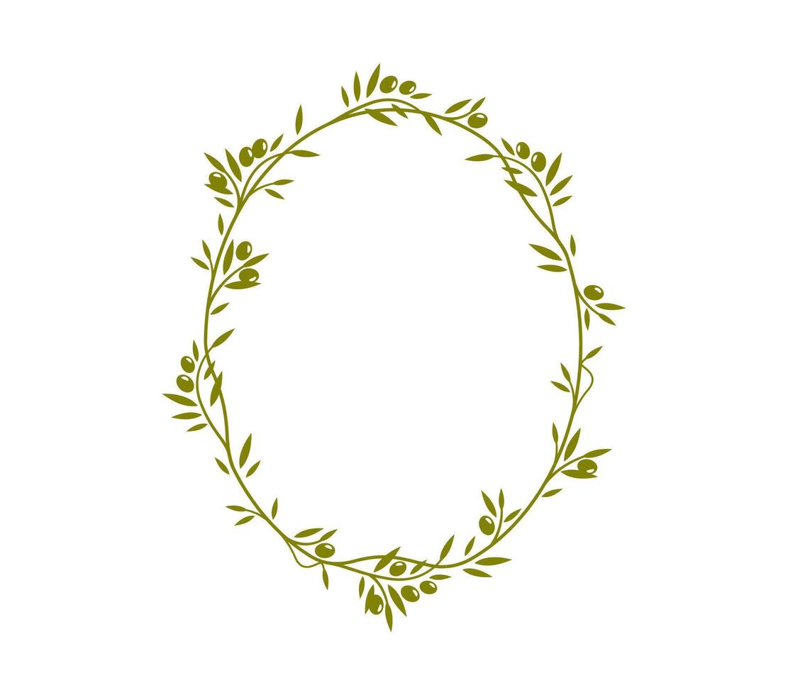 Olive leaves, branches and vines frame border vector