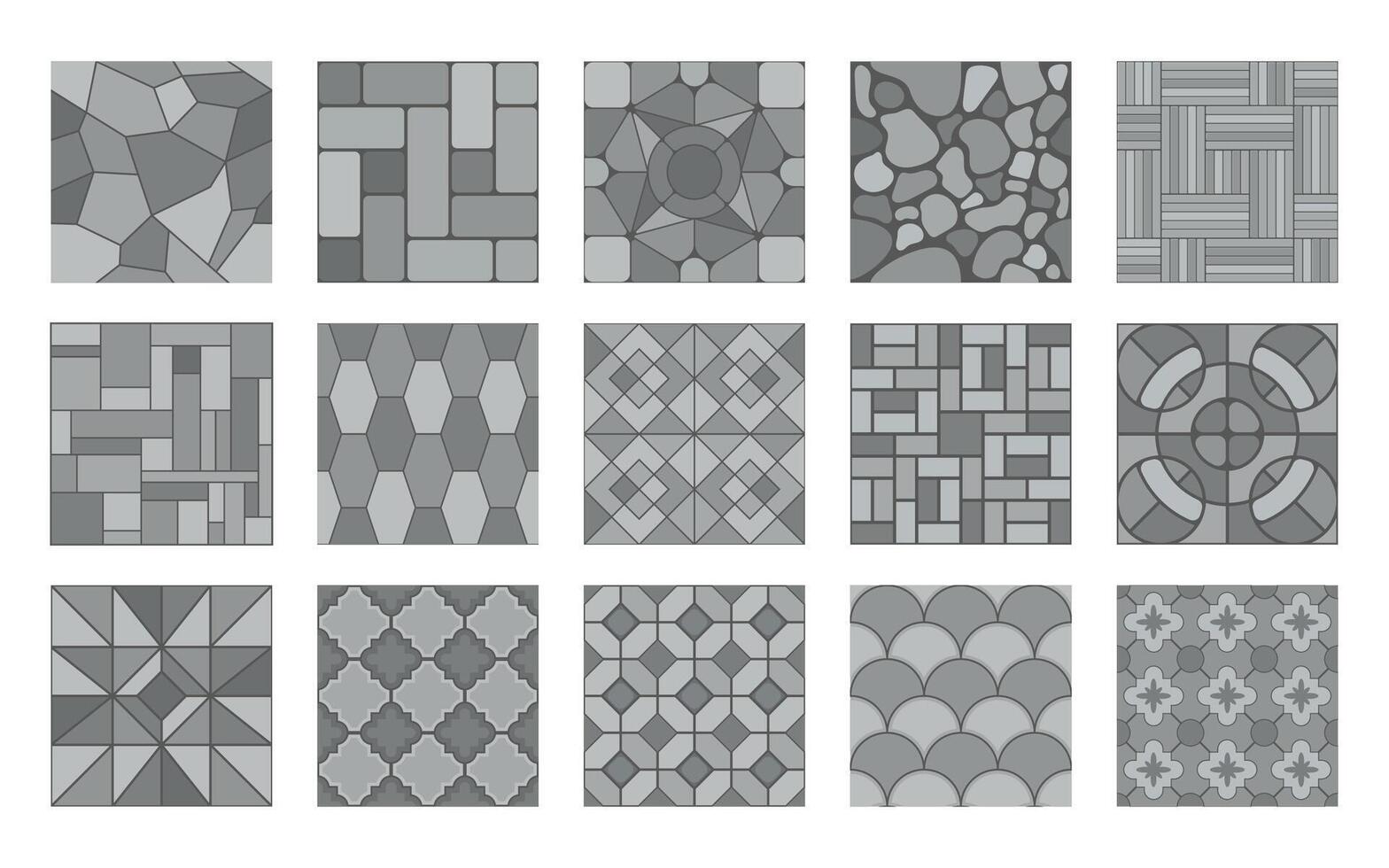 Grey stone street pavement patterns, paving tile vector