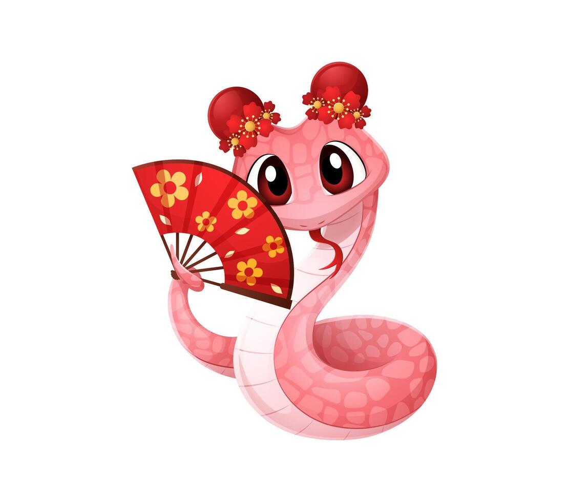 Cartoon snake character holding a vibrant red fan vector