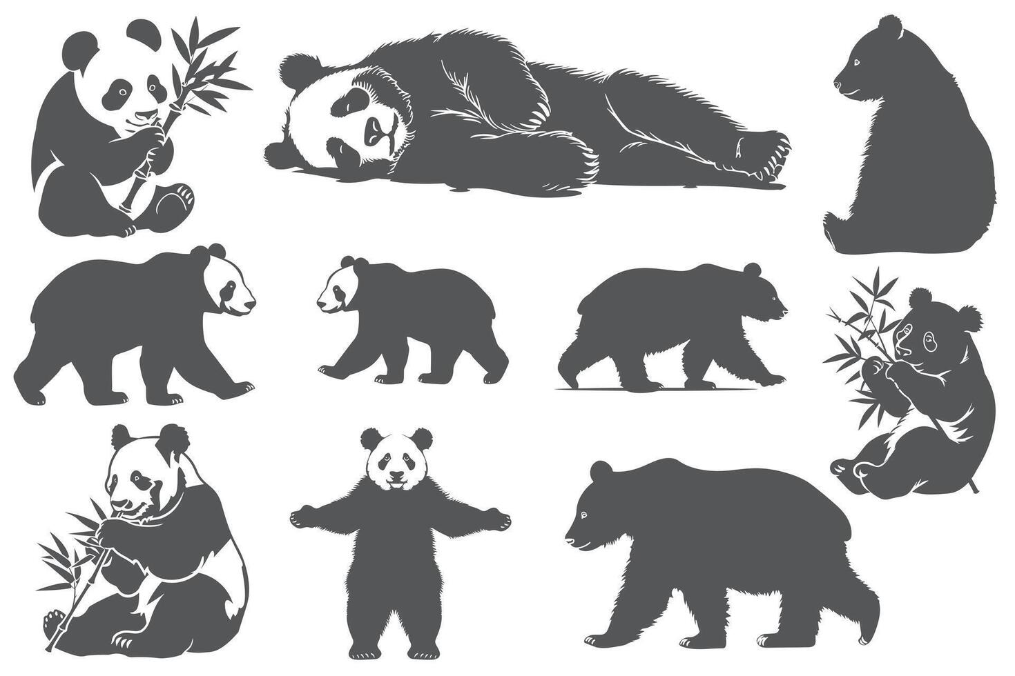Panda silhouette set, Set of silhouette design vector