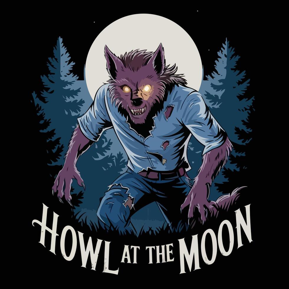 a wolf at the moon vector
