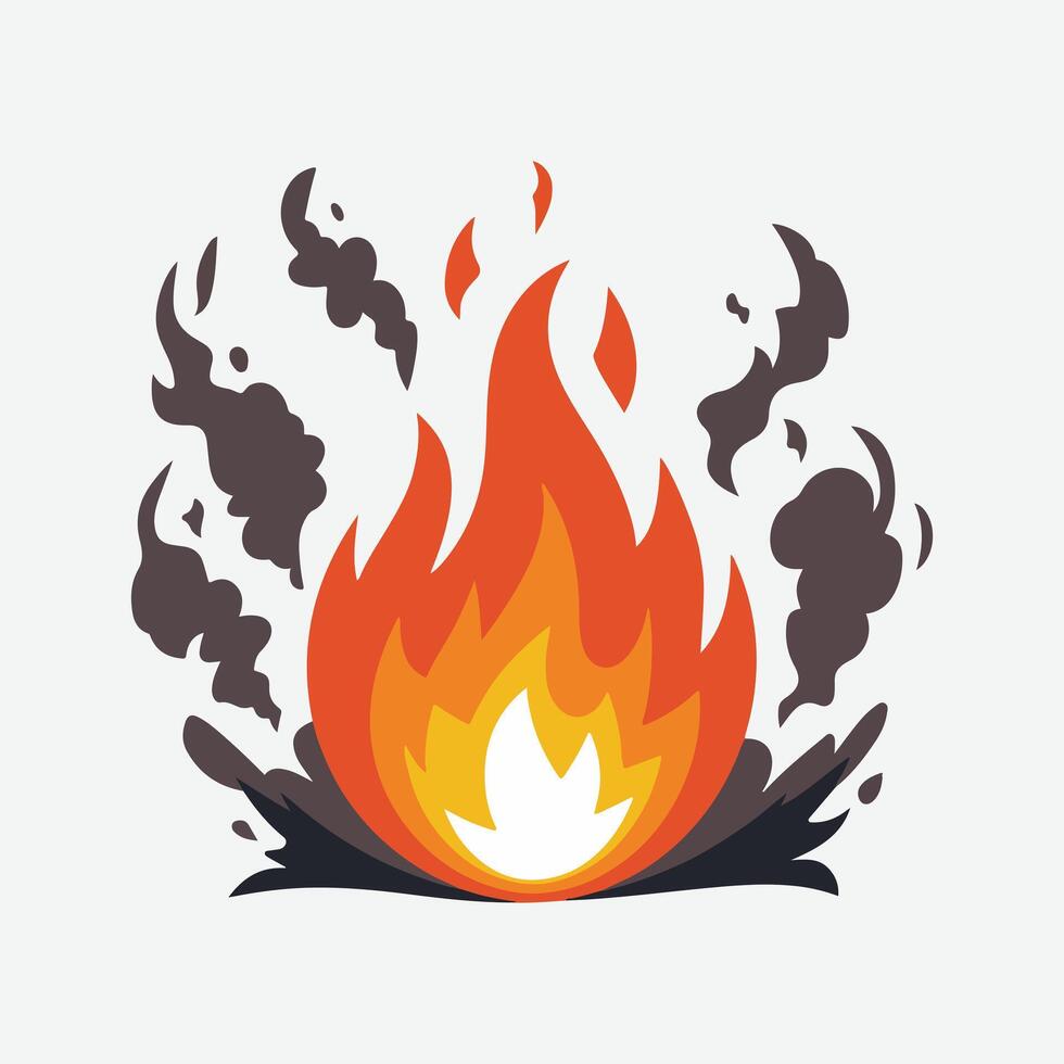 Fiery blaze surrounded by dark smoke. vector