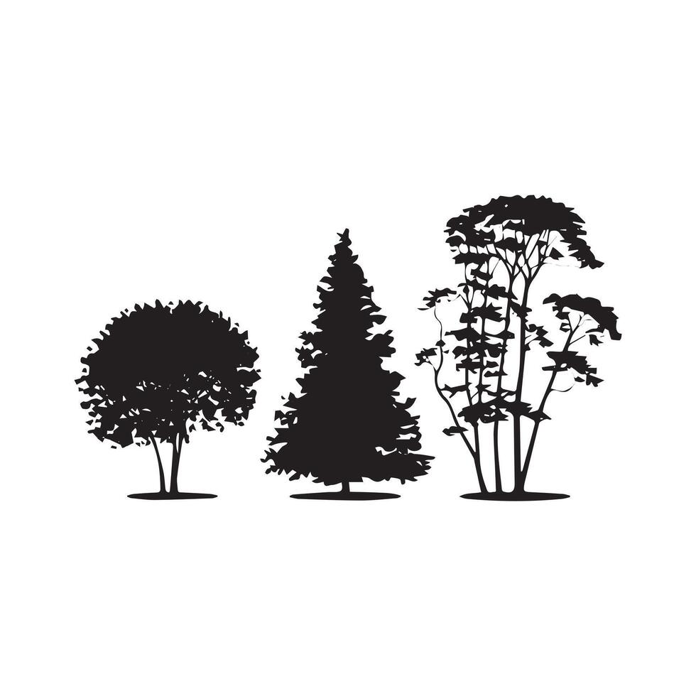 three trees silhouette vector